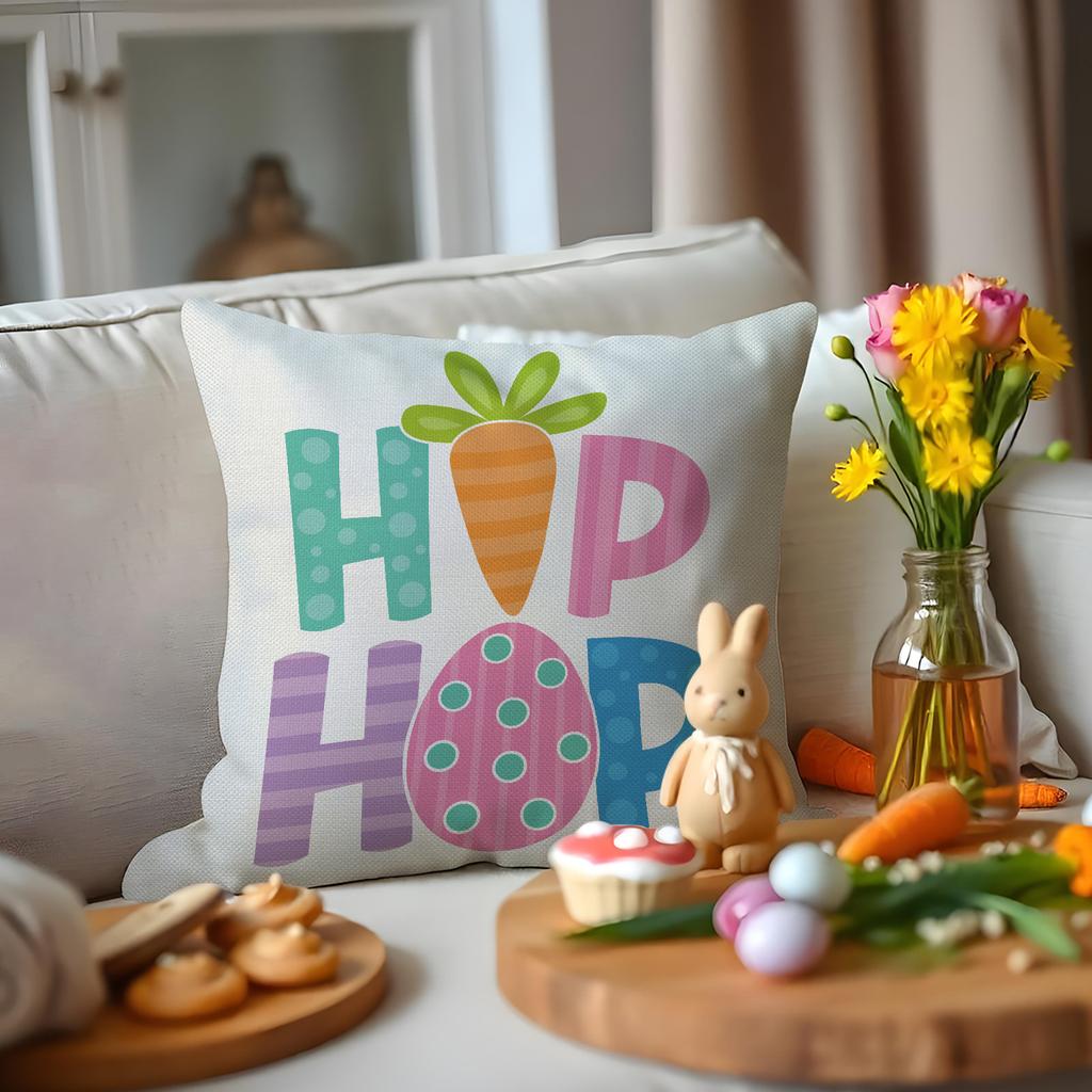 New Easter Pillowcase Cute Fun Rabbit Short Plush Linen Cushion Pillowcase
