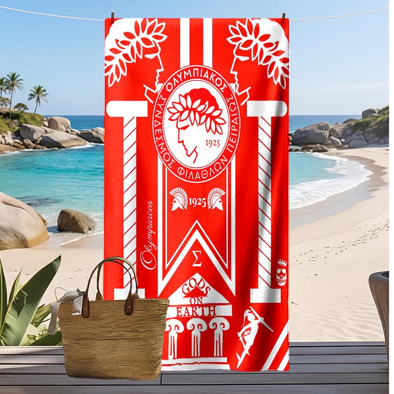 Olympiacos FC Bedrucktes Strandtuch Schnelltrocknend Weiches Handtuch Tragbare Große Rechteckige Stranddecke für Reisen Schwimmbad