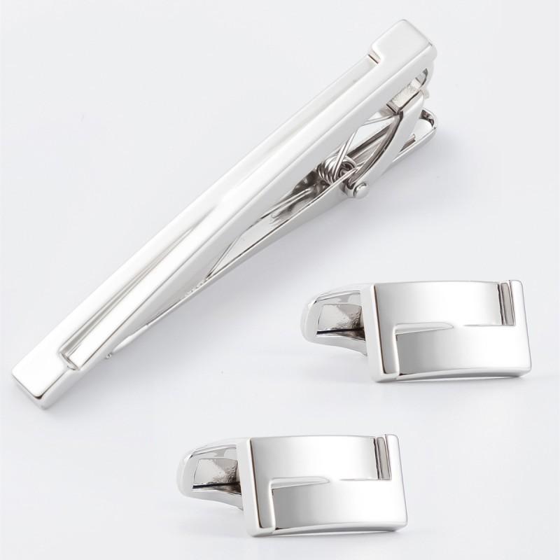 

Smooth Tie Clip Cufflink Set Men s Shirt STXC-0010 серебряный