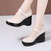 Scarpe Donna in Vera Pelle Scarpe con Plateau da Donna Scarpe Zeppa Punta Tonda da Donna Moda Comfort Morbida Pelle di Mucca Scarpe per Mamma 32-43