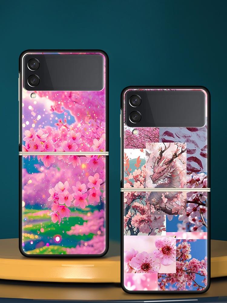 Korean Flower Hard PC Phone Case For Samsung Galaxy Z Flip 7 6 5 4 Black Cover For Galaxy Z Flip 3 Foldable Fundas Shell Capas