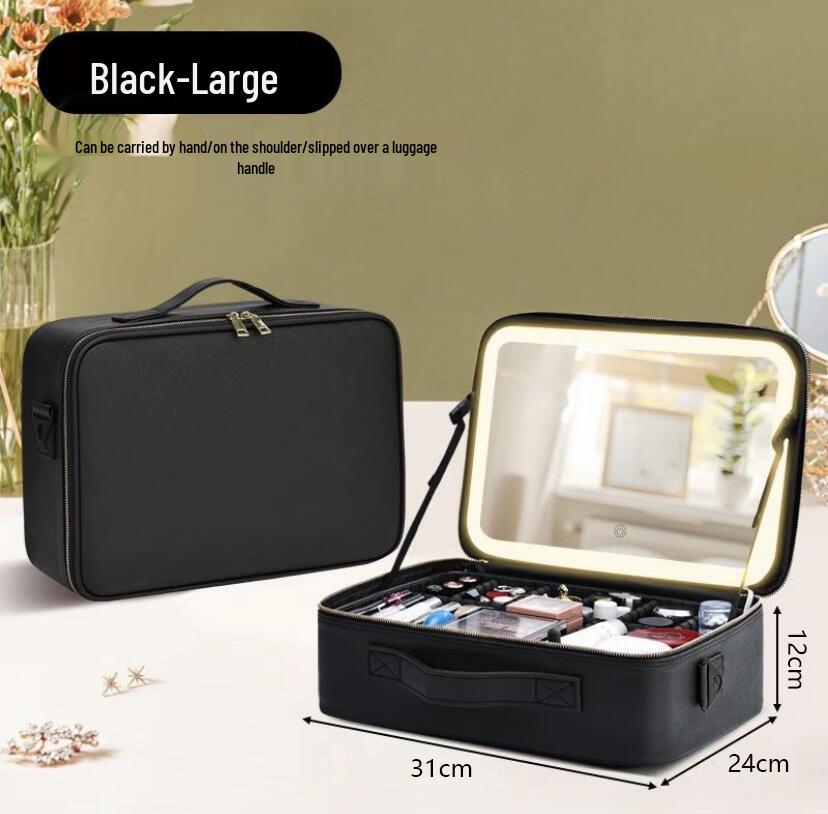 Illuminated LED Makeup Bag with Mirror - Large Capacity Multifunctional Organizer Box.