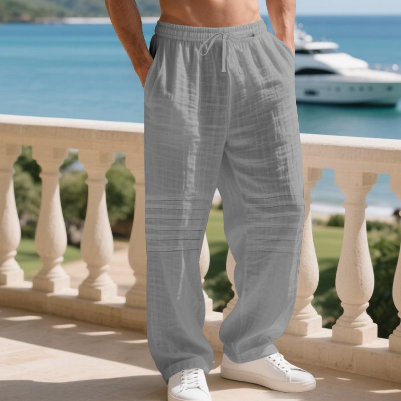 New Autumn American Four-season Linen Men's Pants Pleated Loose and Simple Breathable Straight-leg Casual Pants