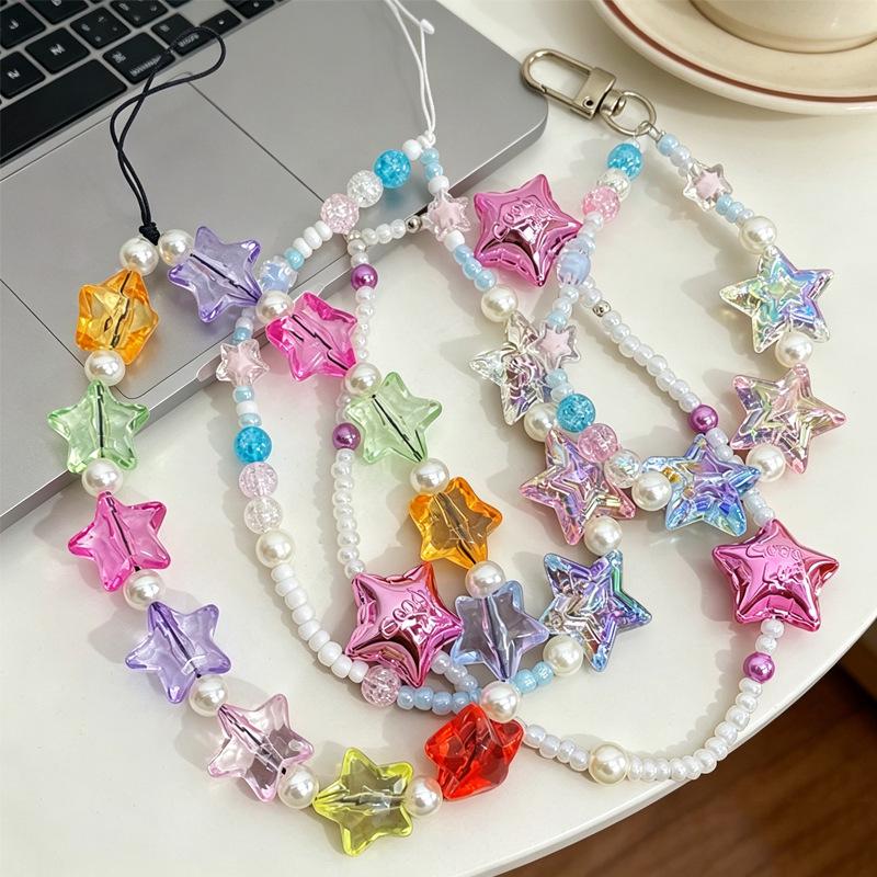 Colorful Heart Beaded Wrist Lanyard: Korean Phone Case Accessory