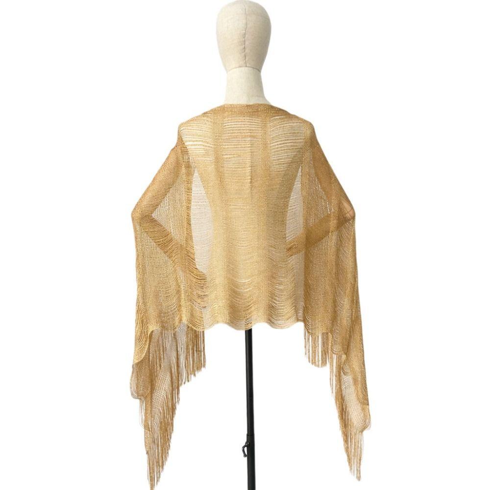 High Quality Hollow Out Tassel Shawl Polyester Shinning Silk Shawl Tassel Comfortable Sunscreen Cover Evening Dress