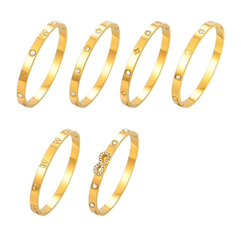Luxury Flower Bowknot Star Zircon Bracelet for Women,High Quality Stainless Steel Openable Bangle,Gold Plated Waterproof Jewelry