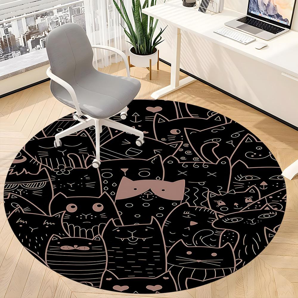 1pc Cat Pattern Office Round Area Rug, Under Office Chairs Bedroom Living Room Home Decor, Room Deco
