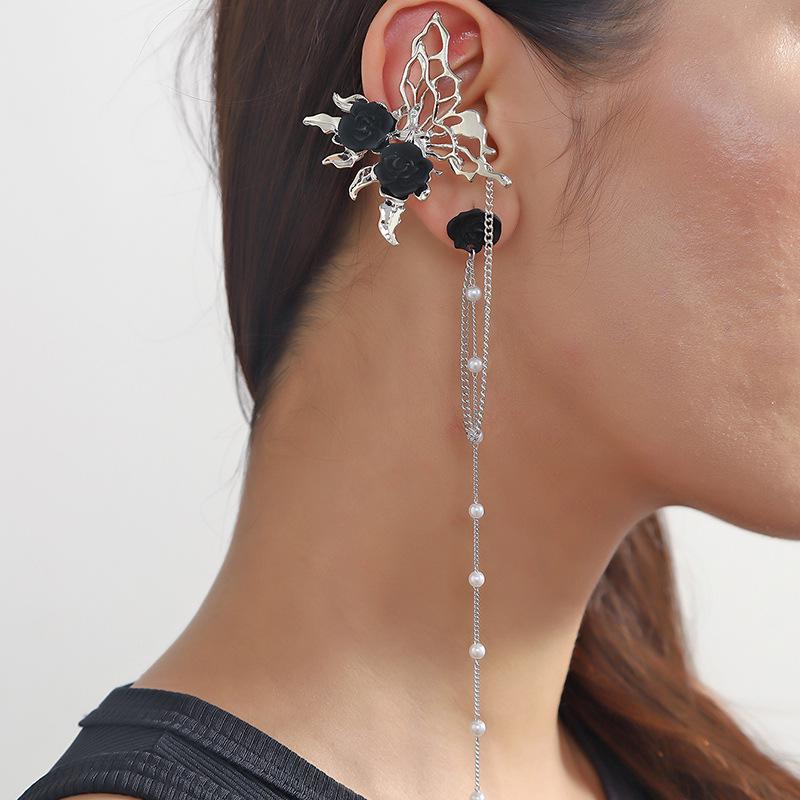 Dark Rose Butterfly Earrings for Women - Unique Design Black Rose Accessories