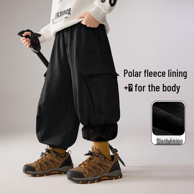 ASK JUNIOR Boys  Winter Thickened Brushed Cargo Outdoor Pants XL