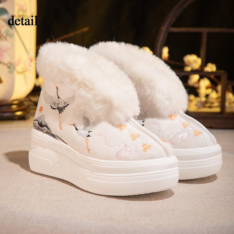 Women's Winter Warm Snow Boots Chunky Platform Ankle Booties With Faux Fur Lined Comfortable Embroidered Non-Slip Walking Short Boots Shoes for Women