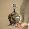 Ten Thousand Buddhas Gilded Silver Ceramic Tea Canister - Airtight Jar with Extra Large Capacity for Green, Black, and White Tea Storage.