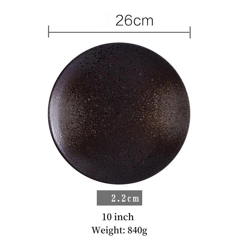 Multifunction Black Ellipse Circle Dinner Plate Under-Glazed Ceramic Dessert Tray Steak Pasta Dish Dinnerware Microwave Safe