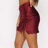 Satin High Waist Solid Color Women Drawstring Split Package Hip Pencil Skirt