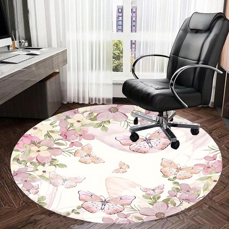 1PC Butterfly Flowers Non-Slip Floor Round carpet, Office, family, bedroom, Large Area Rug Indoor Rugs, Durable Polyester-Z0430