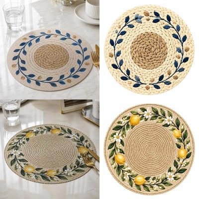 2D Flachbedruckte Tischsets 14,96 Zoll Runde Tischmatten Imitation Rattan Tischsets Heimdekoration
