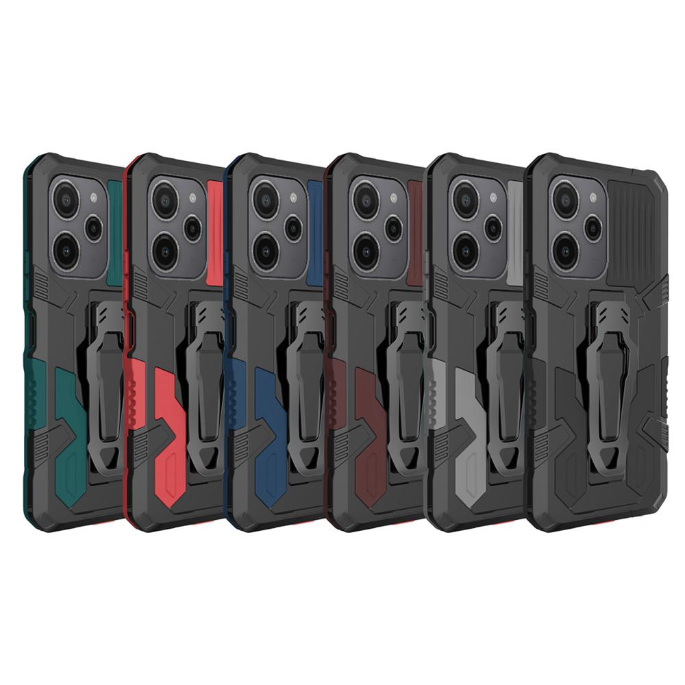 KEYSION Stoßfeste Rüstungshülle für Redmi 12 4G 12 5G 12C Silikon + PC Metallständer Rückseite Clip Telefonabdeckung für Xiaomi POCO M6 Pro 5G