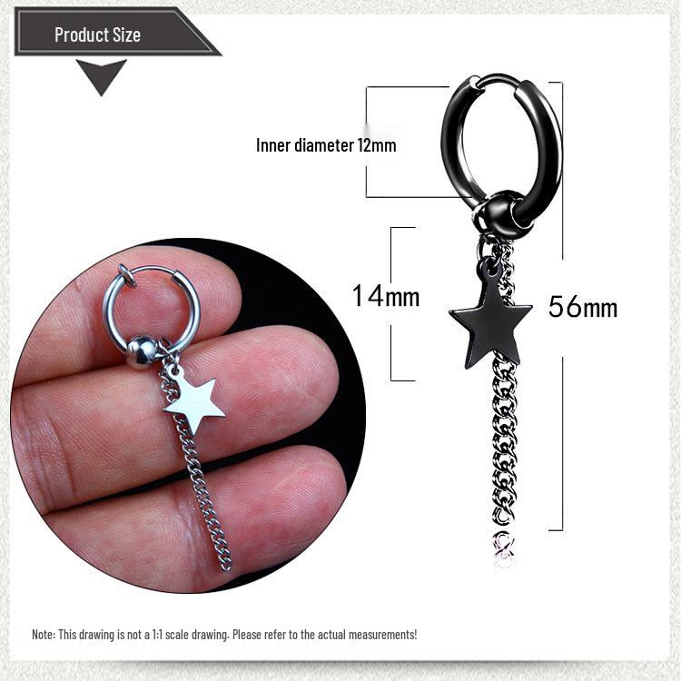 Baoshali Titanium Steel Star Tassel Ear Hoops: Trendy No-Piercing Men's Earrings