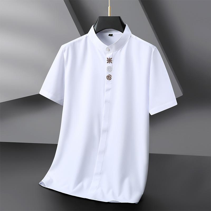 

Plus Size 10XL Men s Spring And Autumn Short Sleeved Shirt, Men s Casual Loose Elastic Shirt 225/10XL білий
