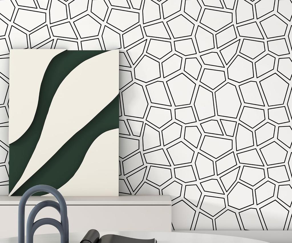 Geometrische Klebe-Tapete Modern Strukturiert Schwarz Weiß Selbstklebende Tapete Boho Abnehmbares Kontaktpapier für Schränke