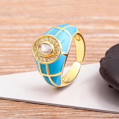 Nidin Charming Zircon Grid Stripe Oil Dripping Creative Retro Ring 7 Colors Open Adjustable Popular Jewelry Party Holiday Gift