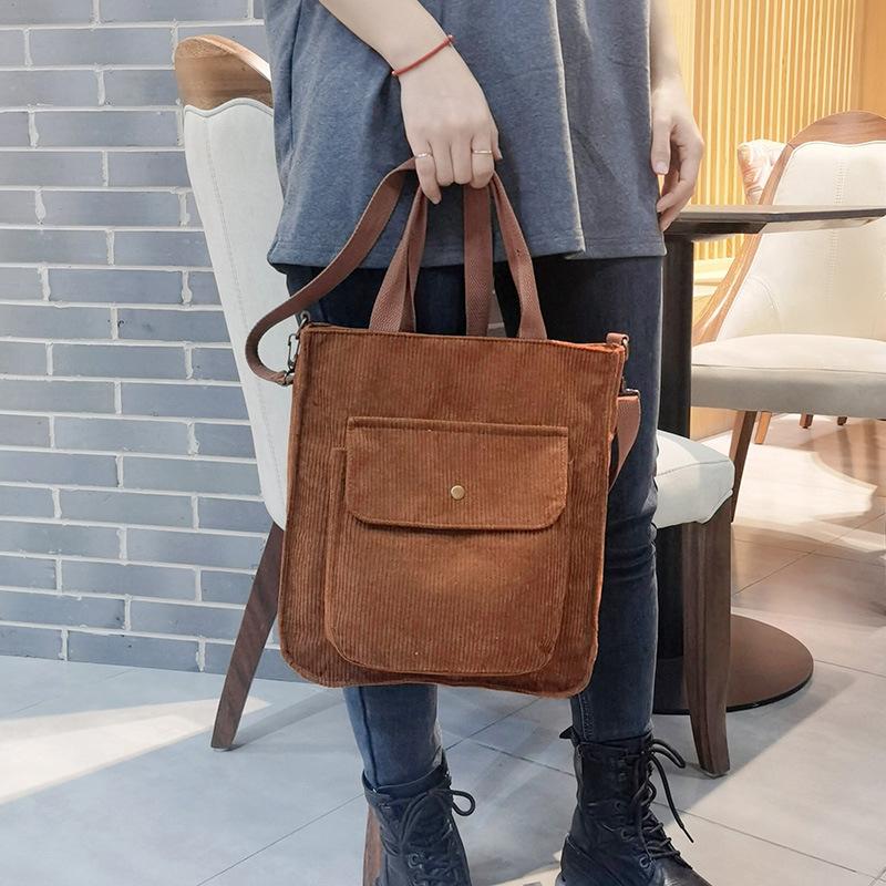 Retro Corduroy Women Handbags Large Capacity Messenger Totes Ladies Fashi Simple Designer Zipper Shoulder Wild Cloth Bag