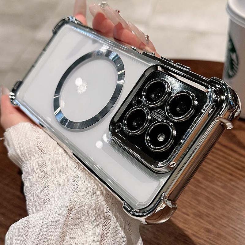 

Чехол для Xiaomi 15T Pro 15t Гальваническое покрытие Прозрачный Мягкий ТПУ Магнитный Чехол для беспроводной зарядки для Mi 15T 15TPro Встроенная пленка для объектива Силиконовые противоударные чехлы Xiaomi 15T серебряный