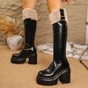 Sexy Platform Super High Heel Riding Boots Women Winter  Y2K Metal Buckle Furry Knee High Boots Women Black Long Booties