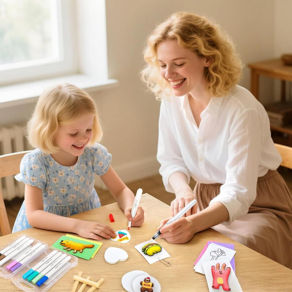 Magic Foam Texture Painting Kit,3D Puffy Paint Kit Including Magic Foam Paper,12 Colors Brush Tip Acrylic Paint Markers, Diy Painting Gifts For Paries