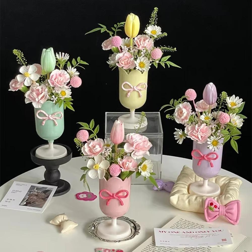 

3D Тримач для ручок у вигляді банта Декор Орнамент Чашка для зберігання пензлів для макіяжу Нове Відро для зберігання тюльпанів Green（Bow Color Random）