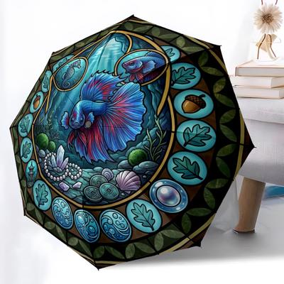 Underwater Fantasy Scene Pattern Umbrella, Portable and Foldable Design, 8 Ribs, a Casual Accessory for Halloween, Christmas, and Birthday Gifts.