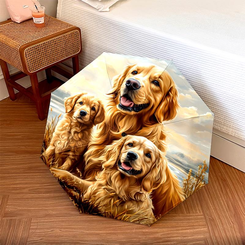 1 PC Automatic Folding Umbrella - Golden Retriever Pattern, Portable & Foldable Design with 8 Ribs, Christmas Birthday Gifts