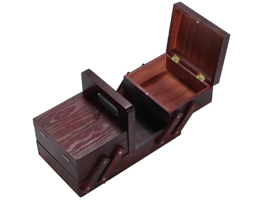 r_planning Wooden Sewing Box, Needle Box, Storage Box, Brown, with Handle