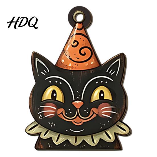 Rustic B&B Bar Theme Decor Vintage Halloween Ornament for Tree, Acrylic Hanging Pumpkin Black Cat Bat Car Mirror Accessories Ghost Skull Decoration