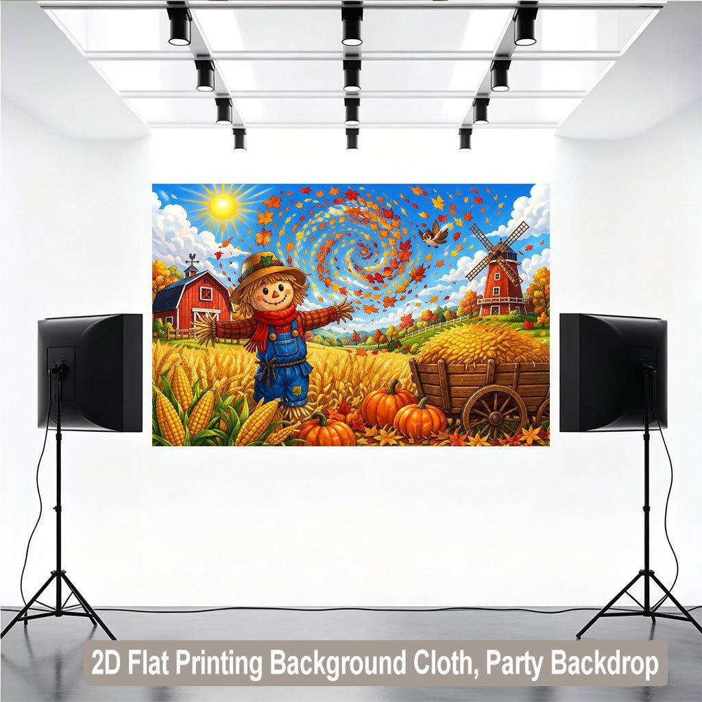 2D flat surface 1 piece of background fabric for a harvest scene of crops in a rural autumn landscape suitable for families