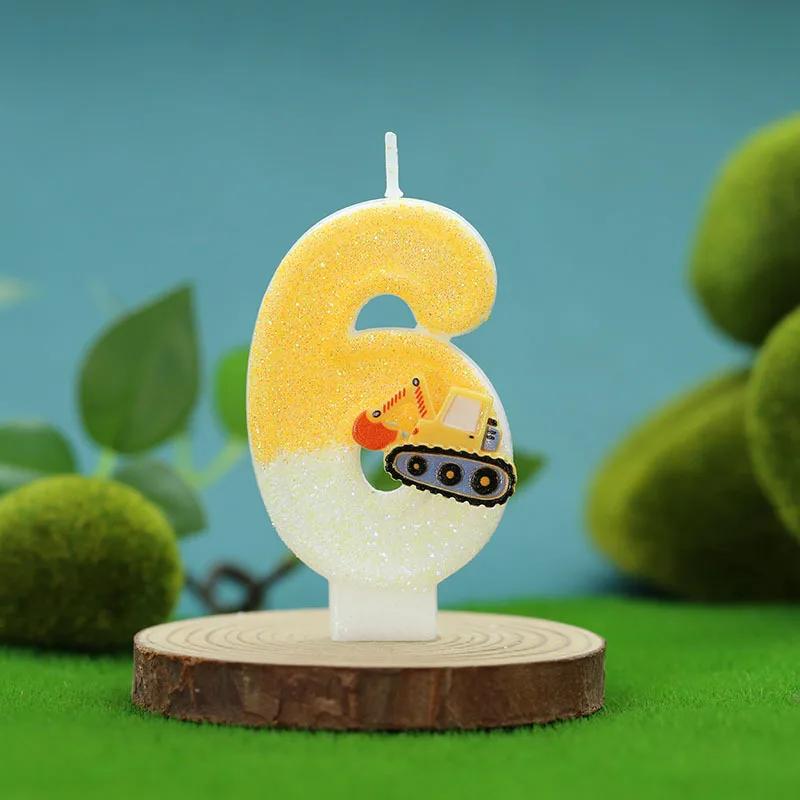 Niedlich Mode Kreativ Ingenieurfahrzeug Bagger Zahl Geburtstagstorte Kerze Geschenk Dekoration Handgemachte Geburtstagskerze Jungenparty