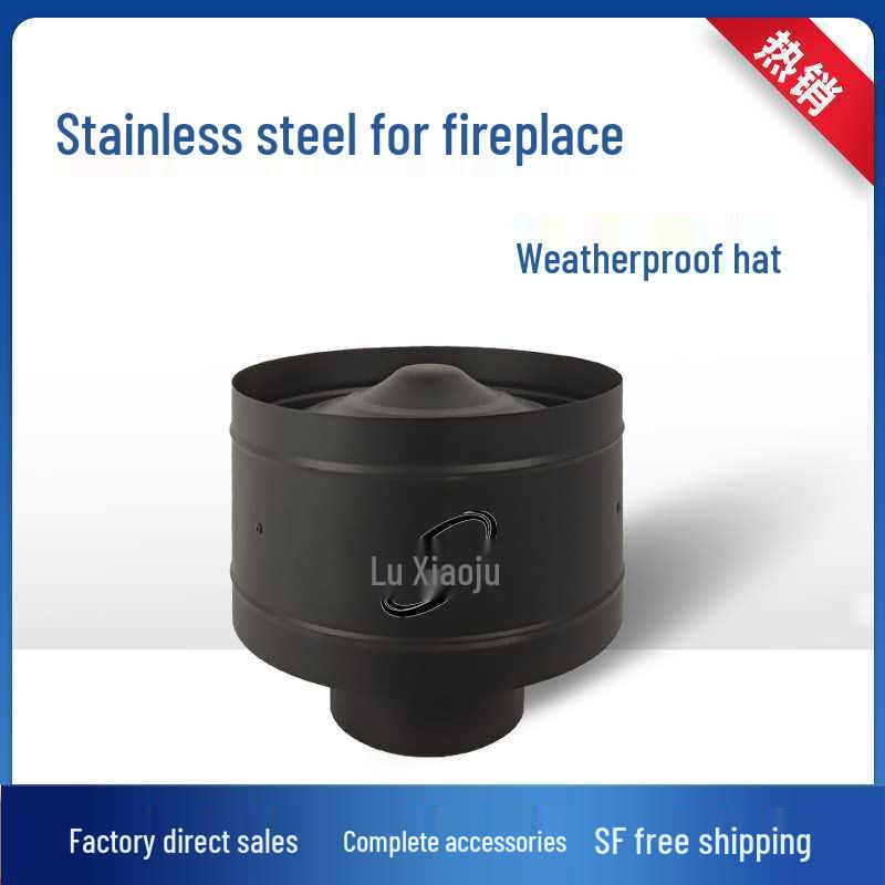 High-End Black Stainless Steel Fireplace Chimney Vent Pipe & Elbow Tee with Rainproof Cap - 150mm
