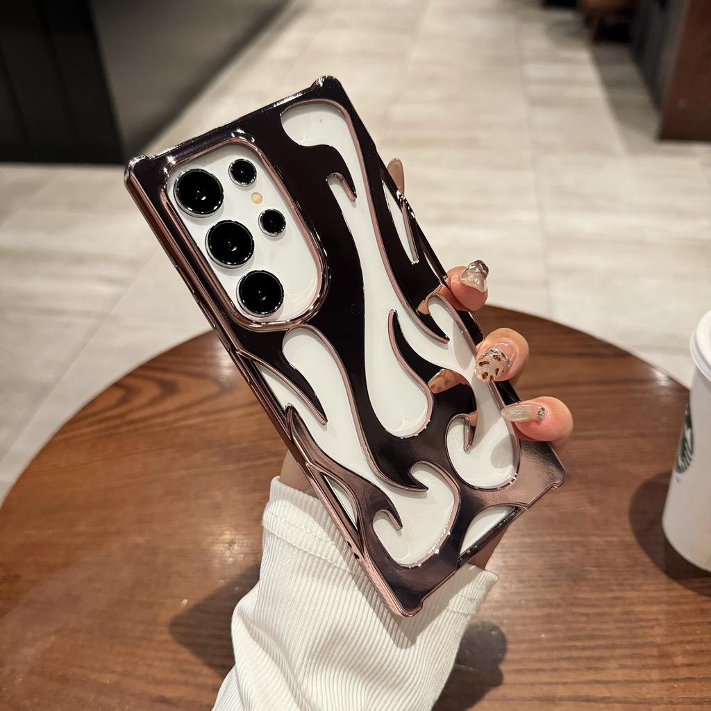 Plating 3D Flame Pattern Case for Samsung S25 S24 Plus S22 S23 Ultra A16 A06 A55 A15 A54 A14 Fashion Hollow Out Shockproof Cover