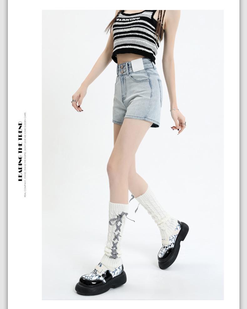 Shorts vaqueros retro de talle alto de verano 2025 con línea A para mujer