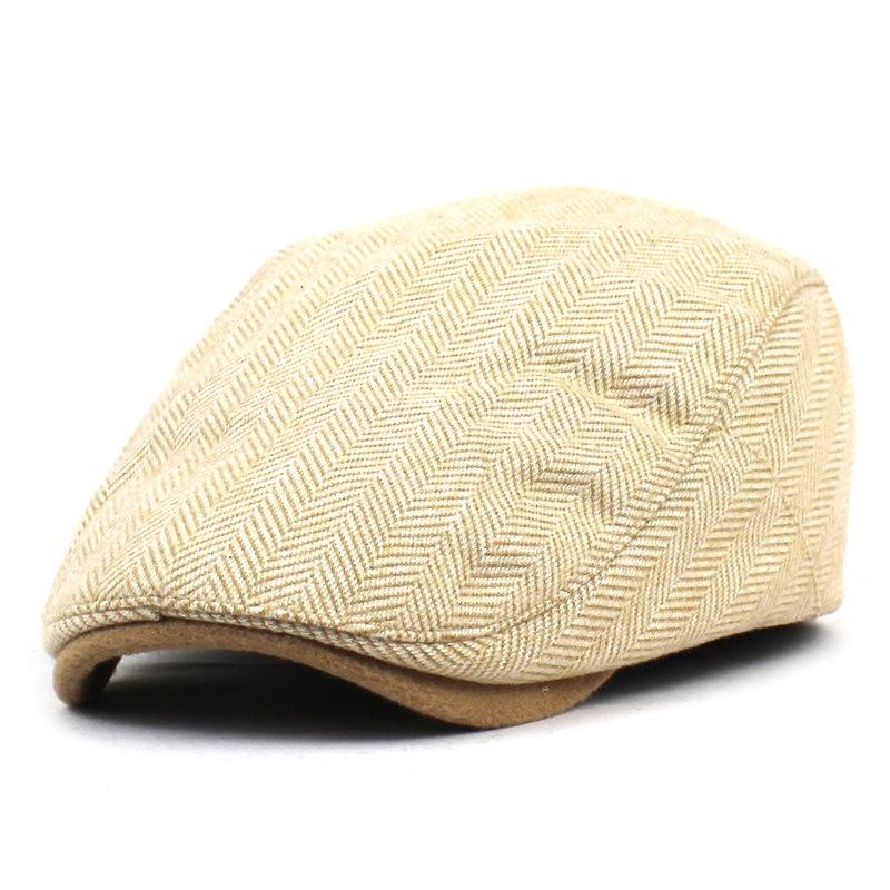 Beret Men's Wool Cap Korean Classic Women's Forward Hat Herringbone Plaid Flat Top Hat
