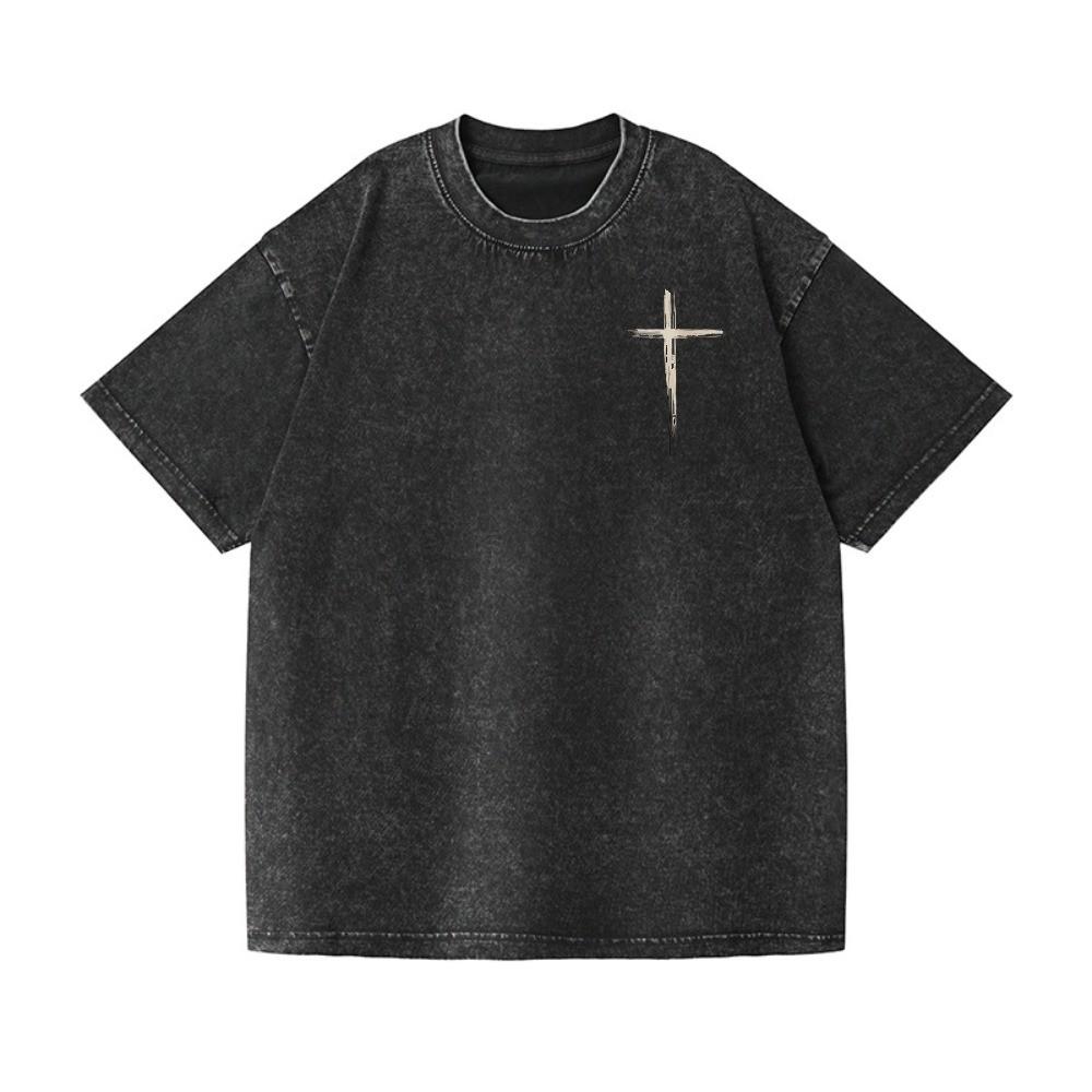 Minimalist Brushstroke Cross Washed Oversized T-Shirt Christian Faith Casual Tee S разноцветный