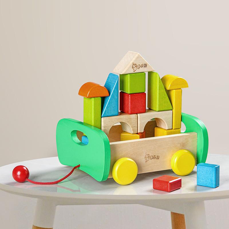 Colorful Wooden Kids Cart Toy Shape Color Recognition Toddlers Early Education