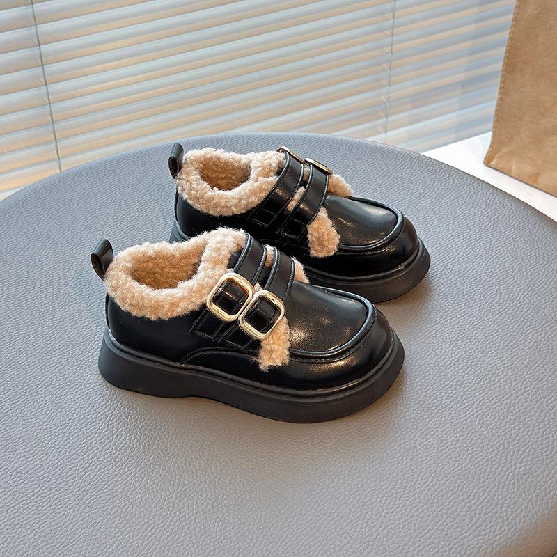 Girls Children Winter Warm Thickened Fleece Lined Casual Leather Shoes