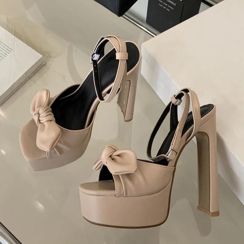 Fashion Eilyken Summer Butterfly-knot Square Toe Platform Woman Sandals Street Style High Heels Buckle Strap Banquet Shoes