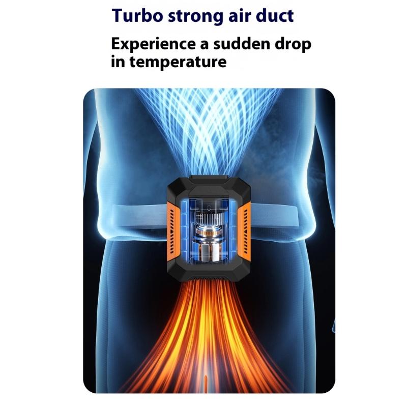 Portable Waist Mounted Cooling Fan Builtin LED Light Carbon Steel Clip with 5000mAh Power Supply for Sports Couriers