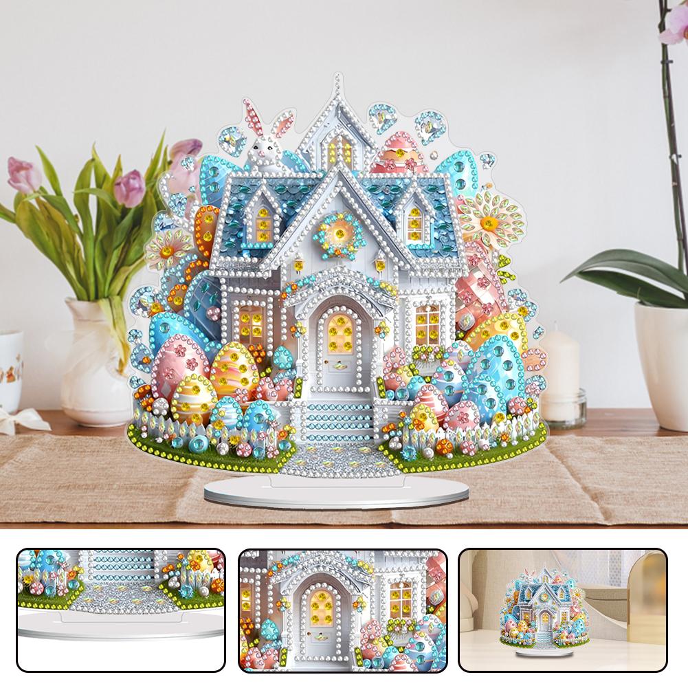 Acrylic Special Shape Easter Flower Rabbit Table Top Diamond Painting Ornament Kits Desktop Diamond Art Kits Bedroom Table Decor