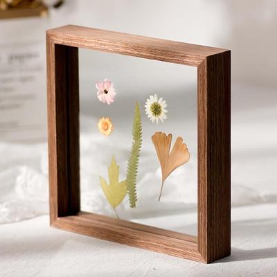 1 Pc 7-Inch Square Double-Sided Glass Picture Frame - Ideal for Displaying Dry Paintings and Leaves.European Style Wooden DIY Photo Frame for Tabletop