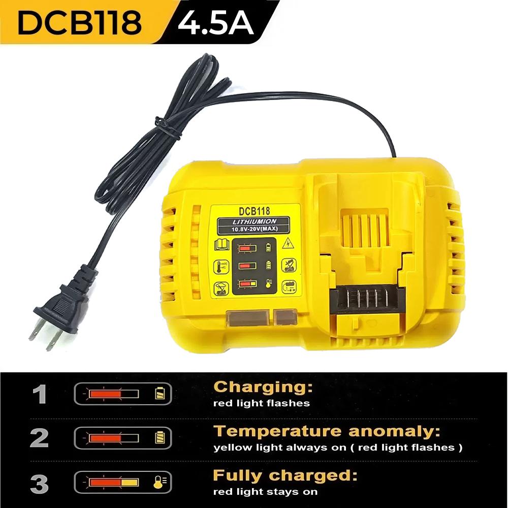 DCB118 Lithium Battery Fast Charger Charging 4.5A For DeWalt 10.8V 12V 14.4V 20V Max 60V Battery DCB101 DCB200 DCB140 DCB105