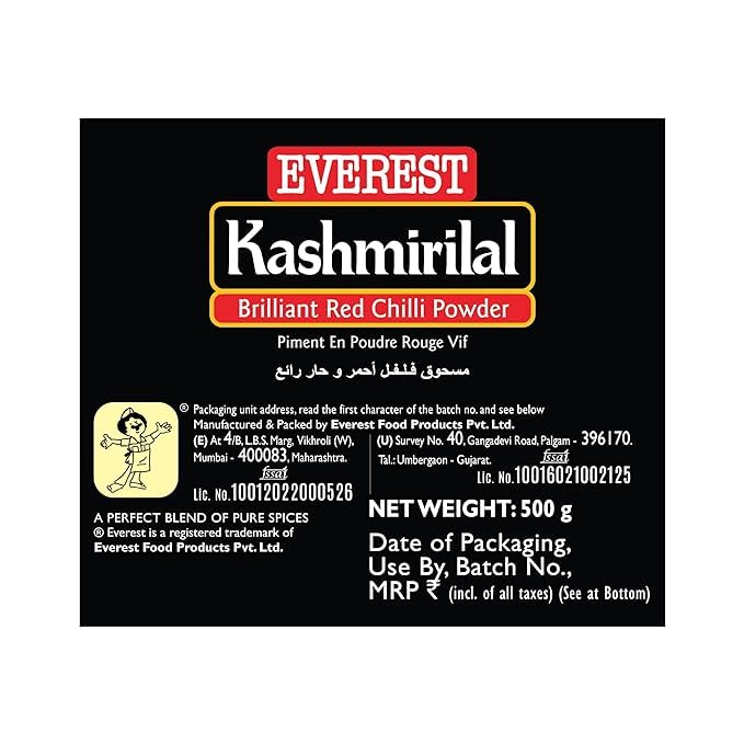 EVEREST Kashmirilal Brilliant Red Chilli Powder 500g Pack Of 1 Premium Ground Spice