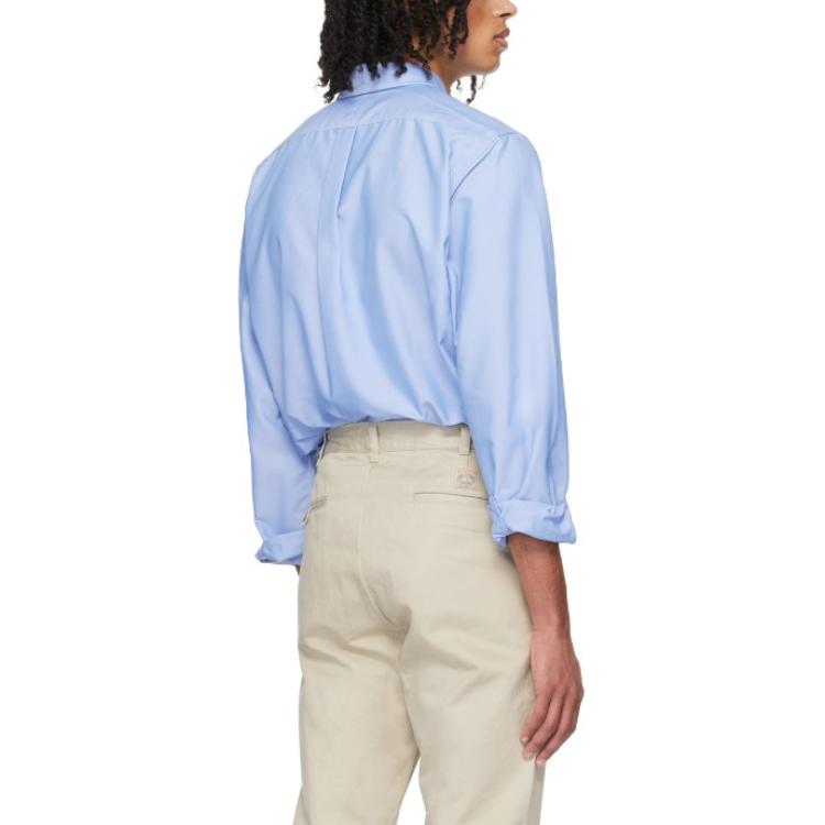 Polo Ralph Lauren Solid Color Polo Collar Logo Embroidered Single-Breasted Long Sleeve Shirt Men shirts Blue 710900552-002