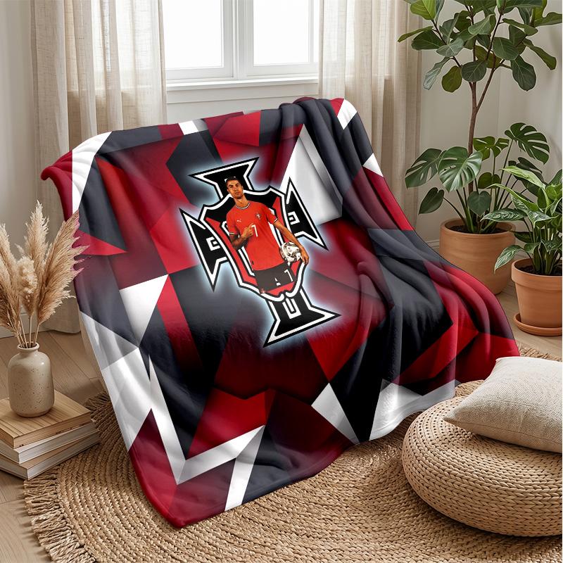 Portugal Football Printed Flannel Blanket Skin Friendly Warm Decorative Throw for Indoor Couch Bed Daily Use